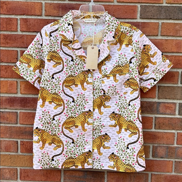 🆕 Printfresh Organic Cotton Short PJ Set Pockets S Bagheera Blush/Leopard Floral - Picture 6 of 14